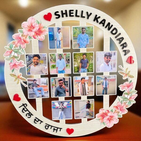 Customized 12 Inch Round Photo Frame with Name & Pictures – Personalized Gift